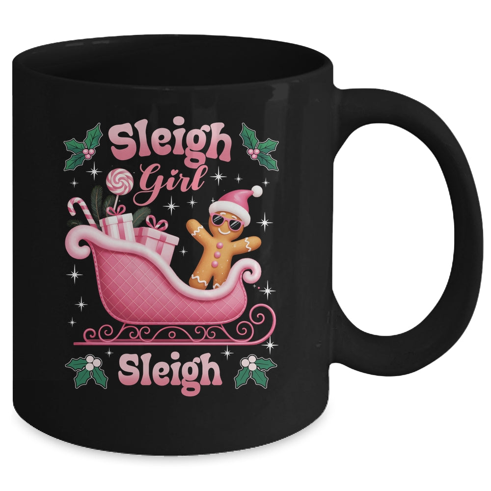 Groovy Pink Christmas Candy Sleigh Girl Gingerbread Holiday Mug | siriusteestore