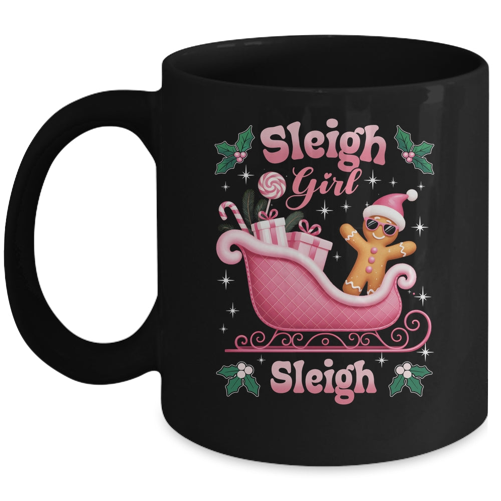 Groovy Pink Christmas Candy Sleigh Girl Gingerbread Holiday Mug | siriusteestore
