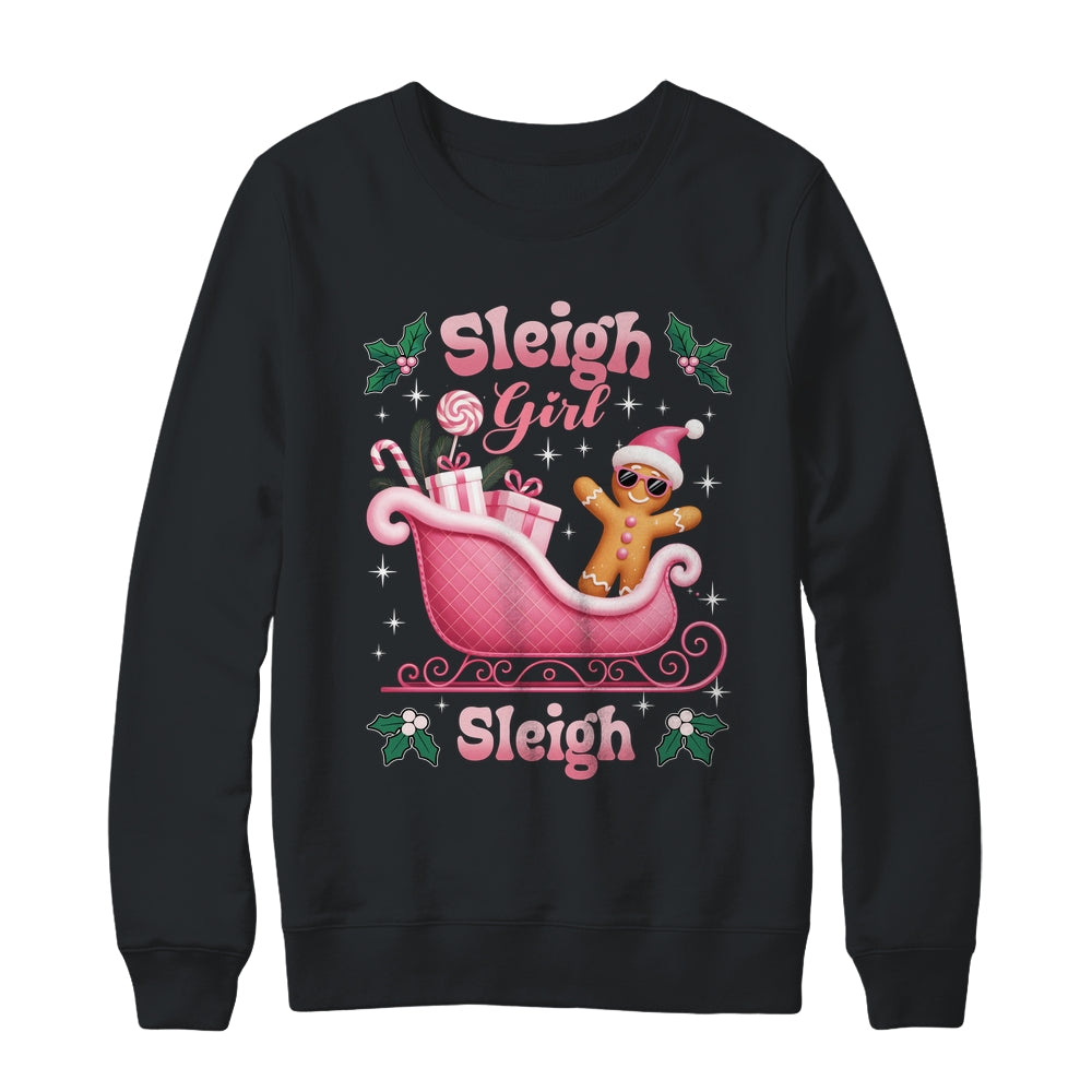 Groovy Pink Christmas Candy Sleigh Girl Gingerbread Holiday Shirt & Sweatshirt | siriusteestore