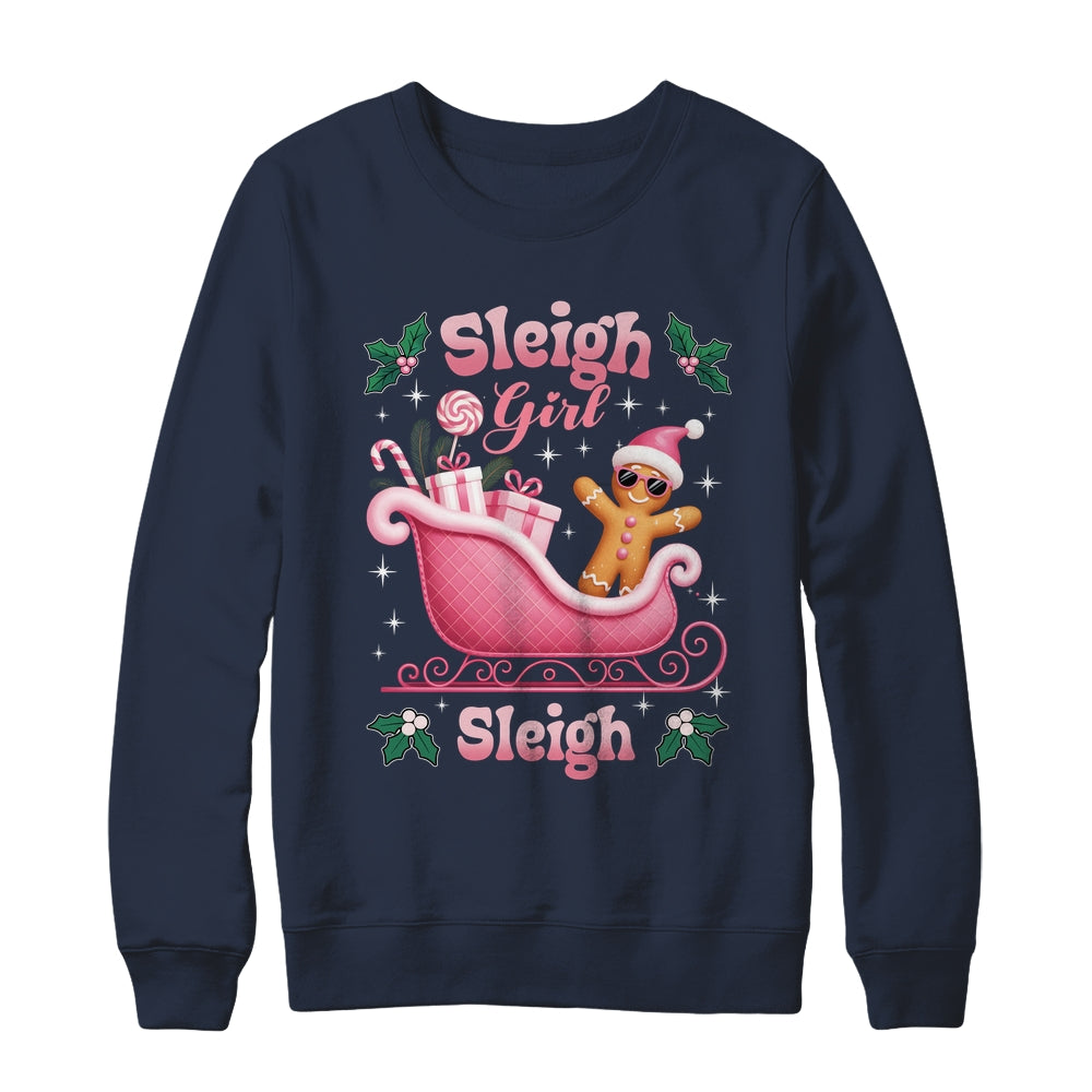 Groovy Pink Christmas Candy Sleigh Girl Gingerbread Holiday Shirt & Sweatshirt | siriusteestore