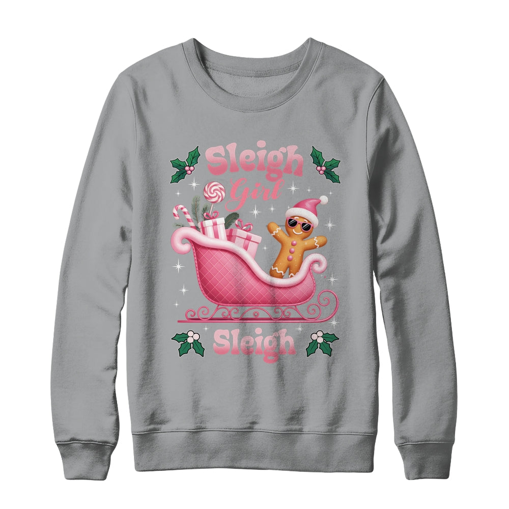 Groovy Pink Christmas Candy Sleigh Girl Gingerbread Holiday Shirt & Sweatshirt | siriusteestore