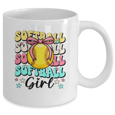 Groovy Softball Girl Girls Coquette Bow Softball Women Mug | siriusteestore