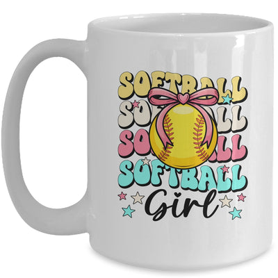 Groovy Softball Girl Girls Coquette Bow Softball Women Mug | siriusteestore