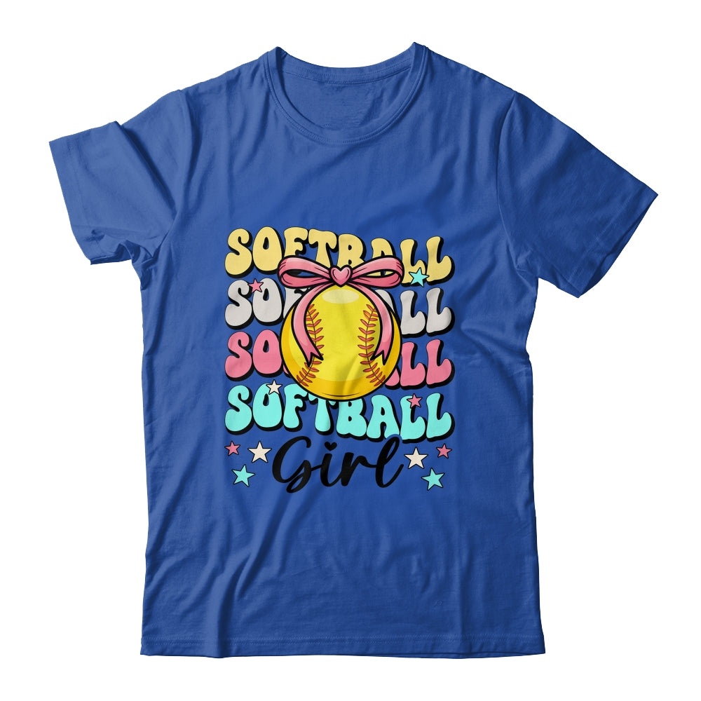 Groovy Softball Girl Girls Coquette Bow Softball Women Shirt & Tank Top | siriusteestore