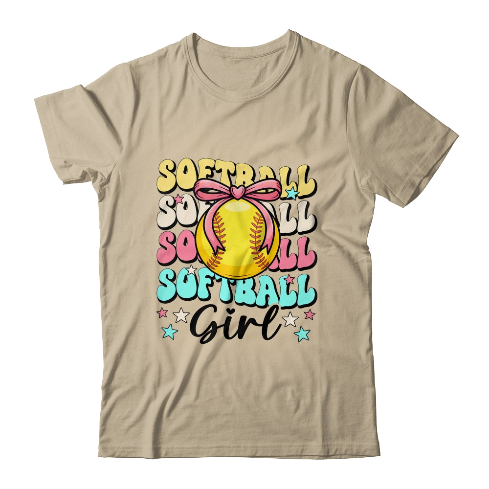 Groovy Softball Girl Girls Coquette Bow Softball Women Shirt & Tank Top | siriusteestore