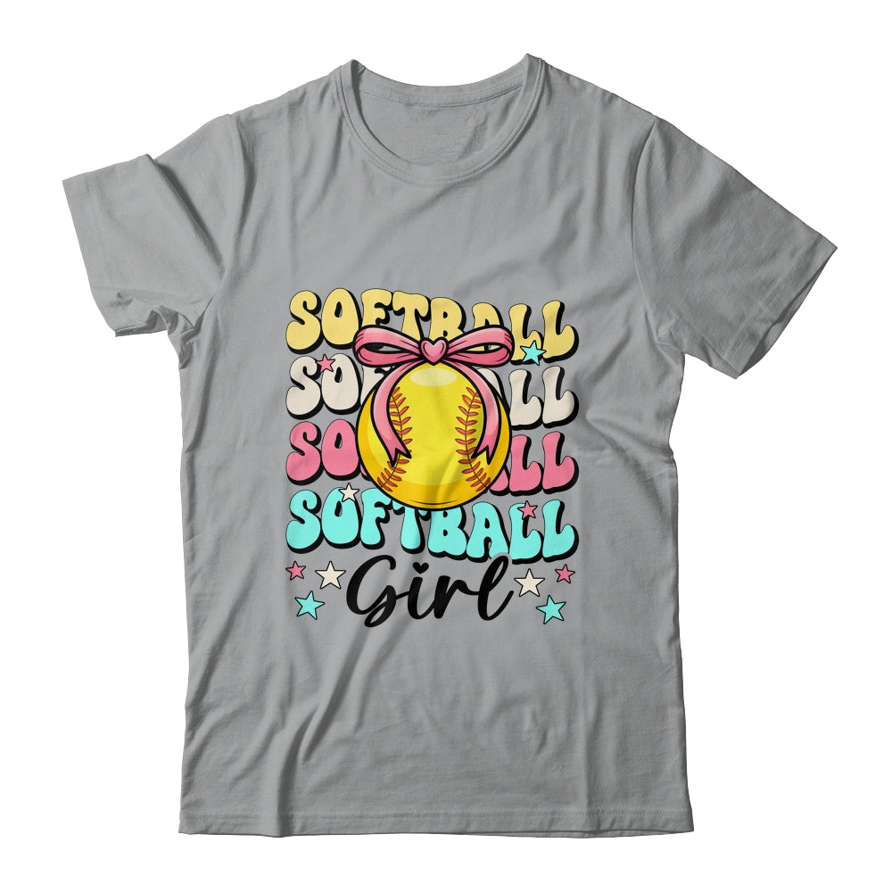 Groovy Softball Girl Girls Coquette Bow Softball Women Shirt & Tank Top | siriusteestore