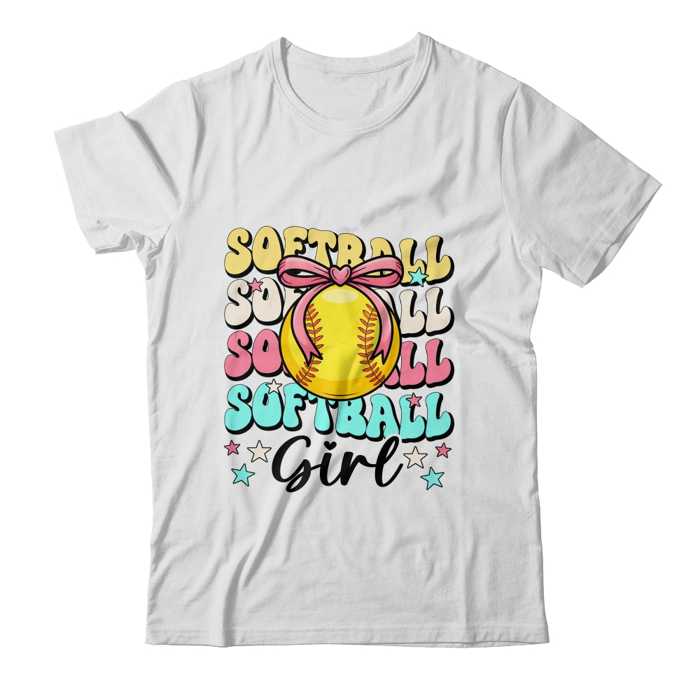 Groovy Softball Girl Girls Coquette Bow Softball Women Shirt & Tank Top | siriusteestore