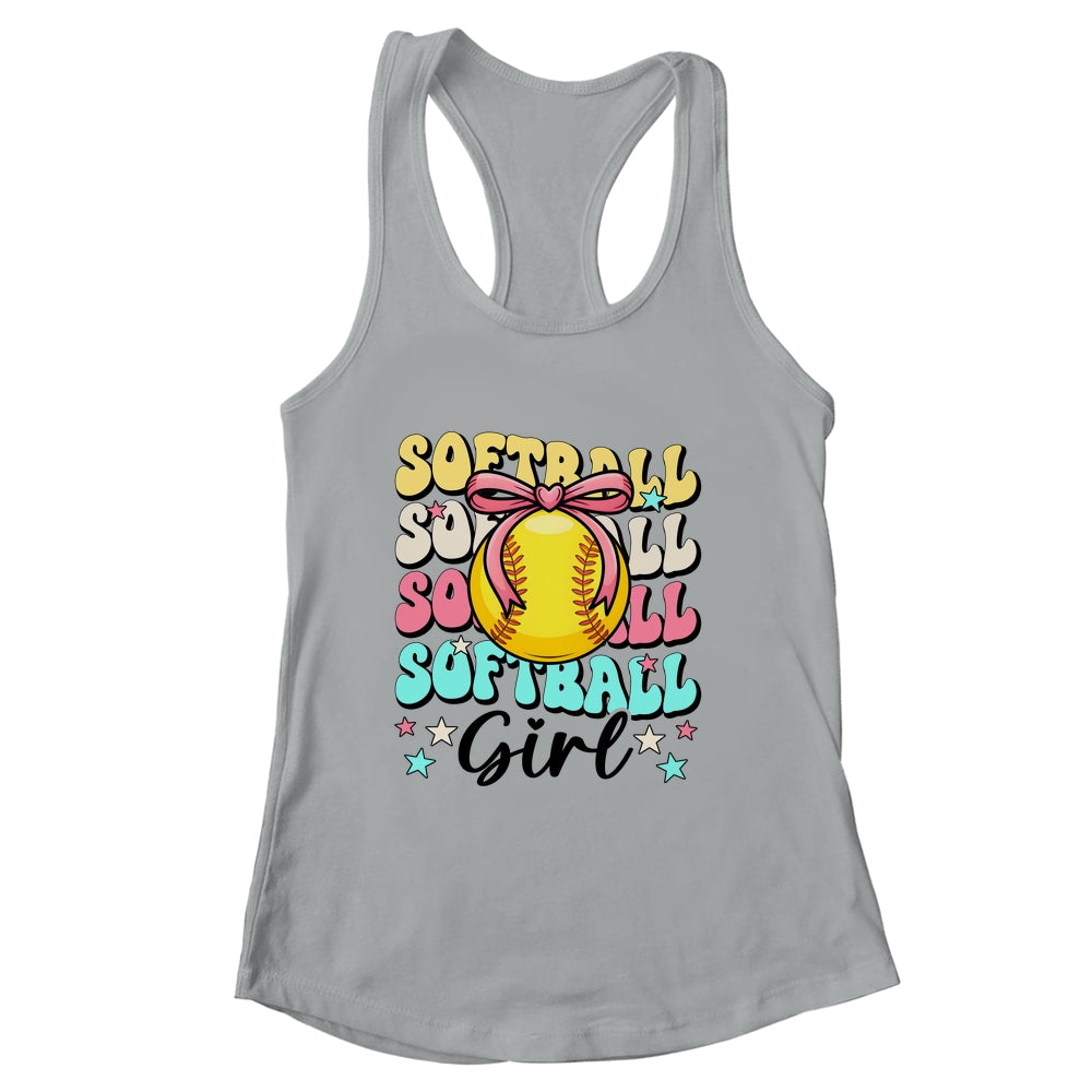 Groovy Softball Girl Girls Coquette Bow Softball Women Shirt & Tank Top | siriusteestore