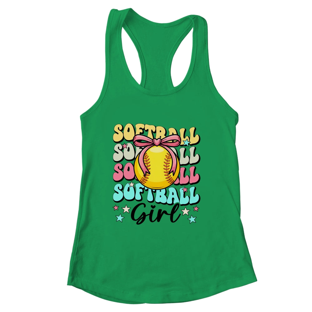 Groovy Softball Girl Girls Coquette Bow Softball Women Shirt & Tank Top | siriusteestore