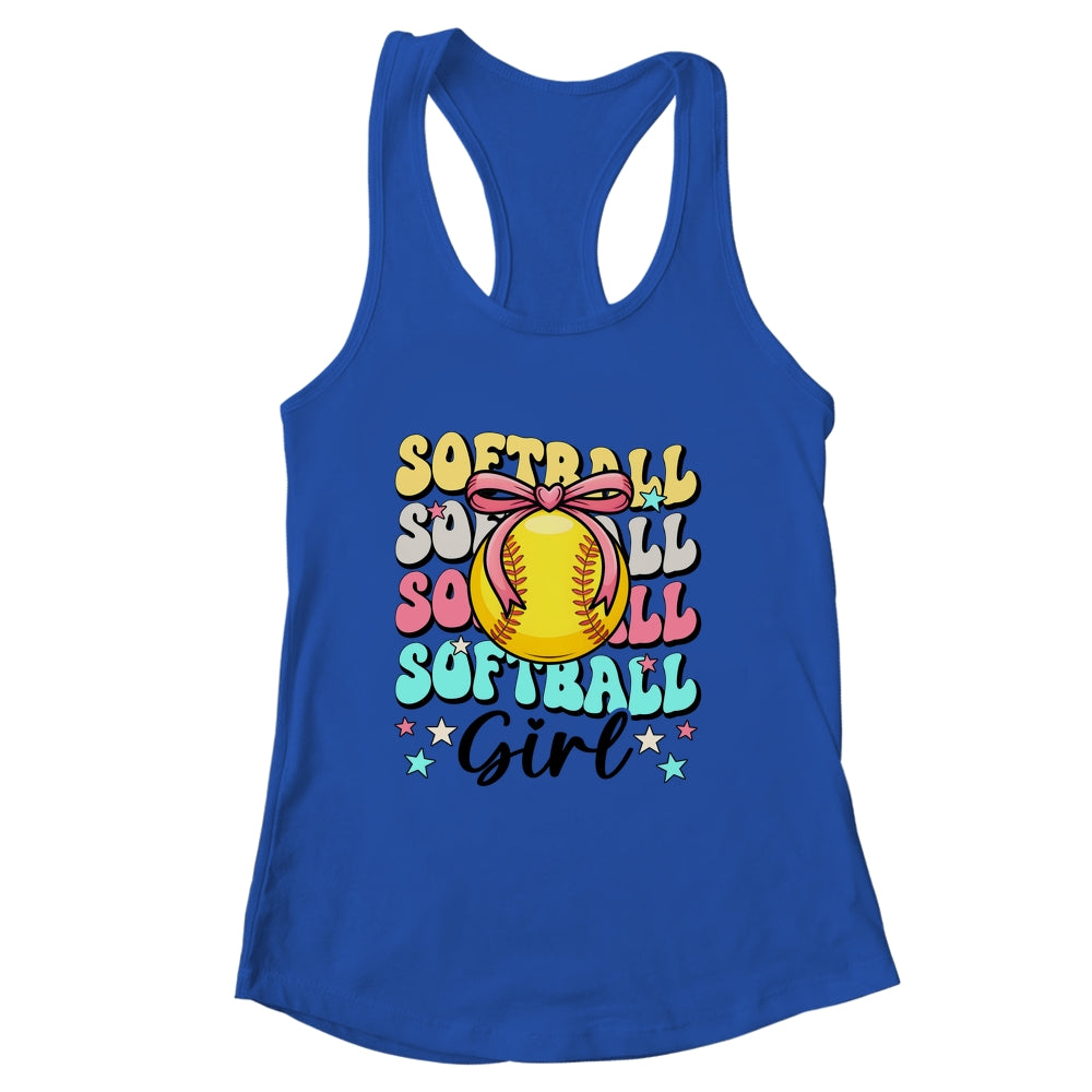 Groovy Softball Girl Girls Coquette Bow Softball Women Shirt & Tank Top | siriusteestore