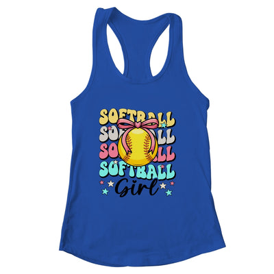 Groovy Softball Girl Girls Coquette Bow Softball Women Shirt & Tank Top | siriusteestore