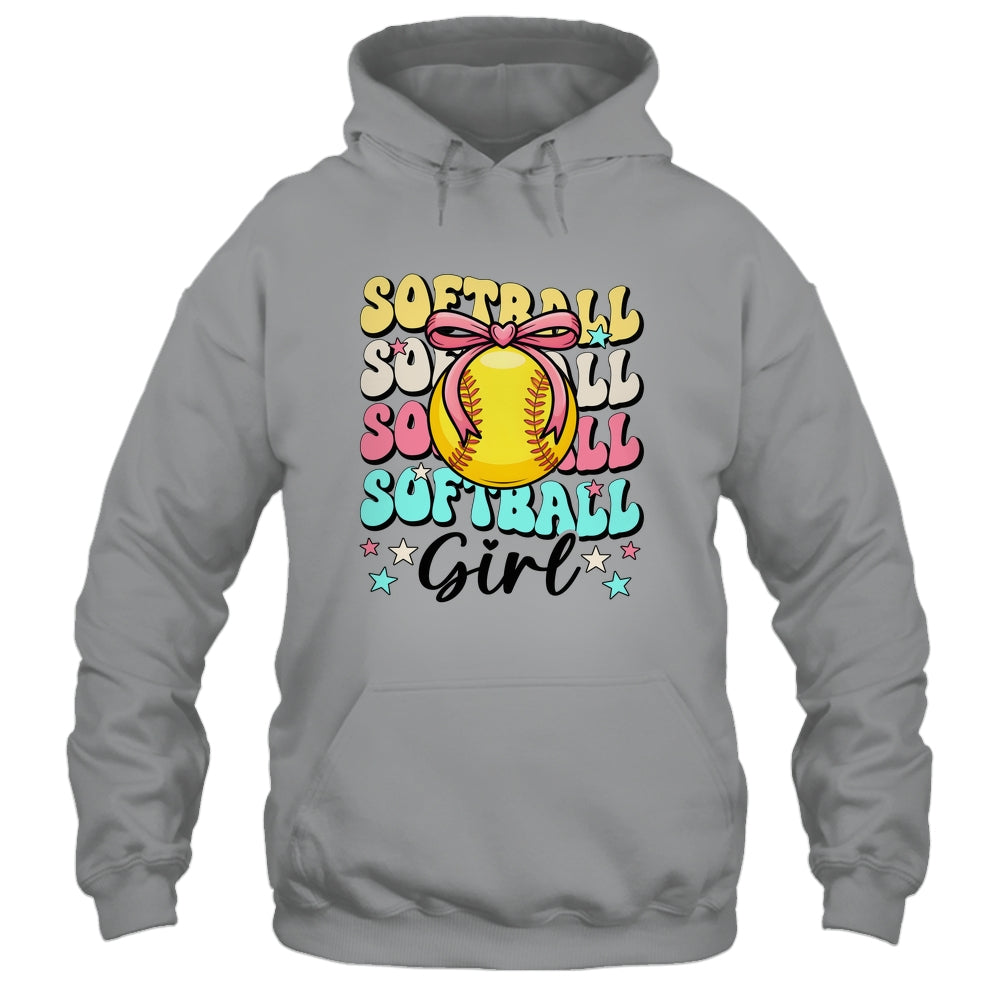 Groovy Softball Girl Girls Coquette Bow Softball Women Shirt & Tank Top | siriusteestore