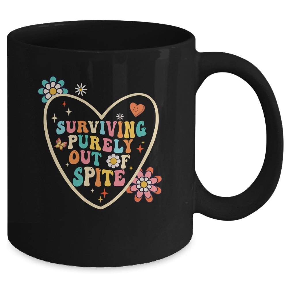 Groovy Surviving Purely Out Of Spite A Humorous Funny Joke Mug | siriusteestore
