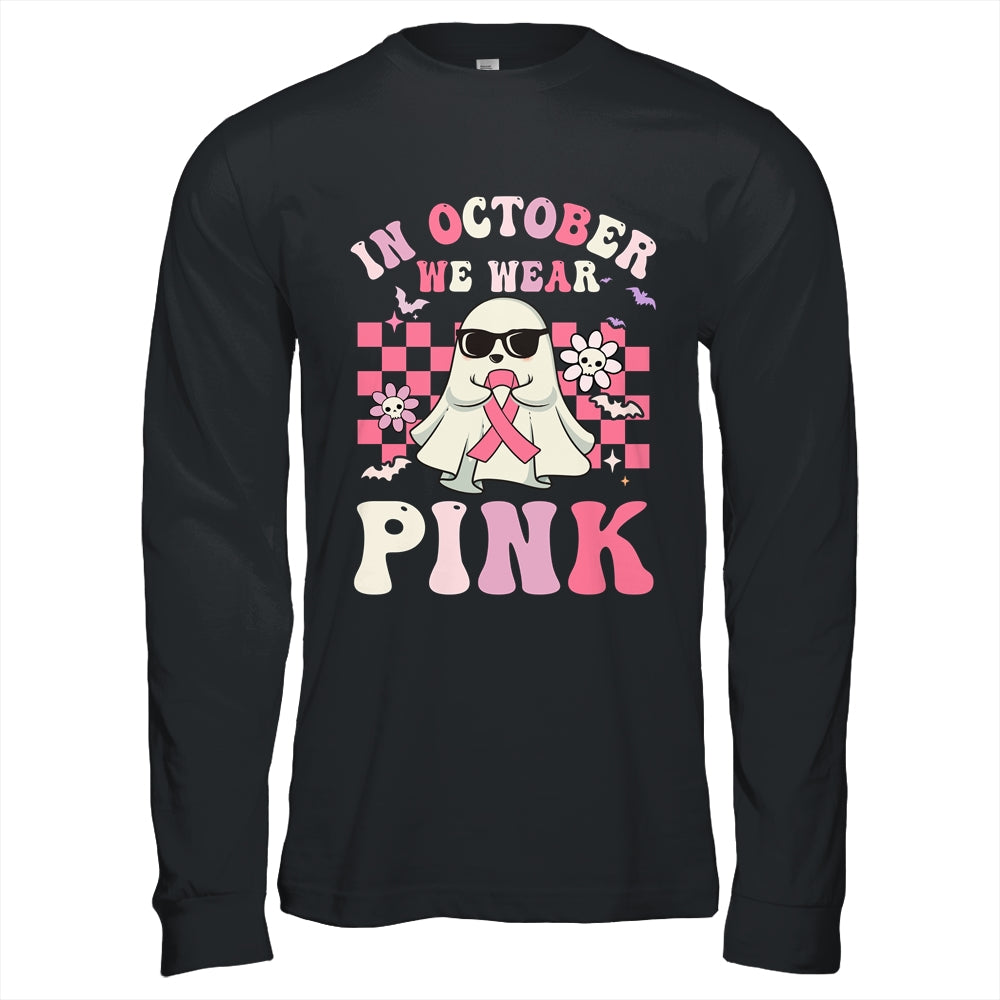 Groovy We Wear Pink Breast Cancer Awareness Ghost Halloween Shirt & Hoodie | siriusteestore
