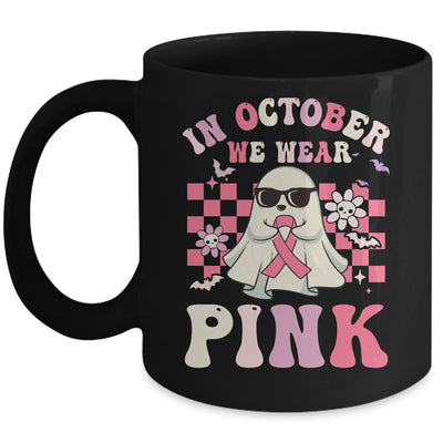 Groovy We Wear Pink Breast Cancer Awareness Ghost Halloween Mug | siriusteestore