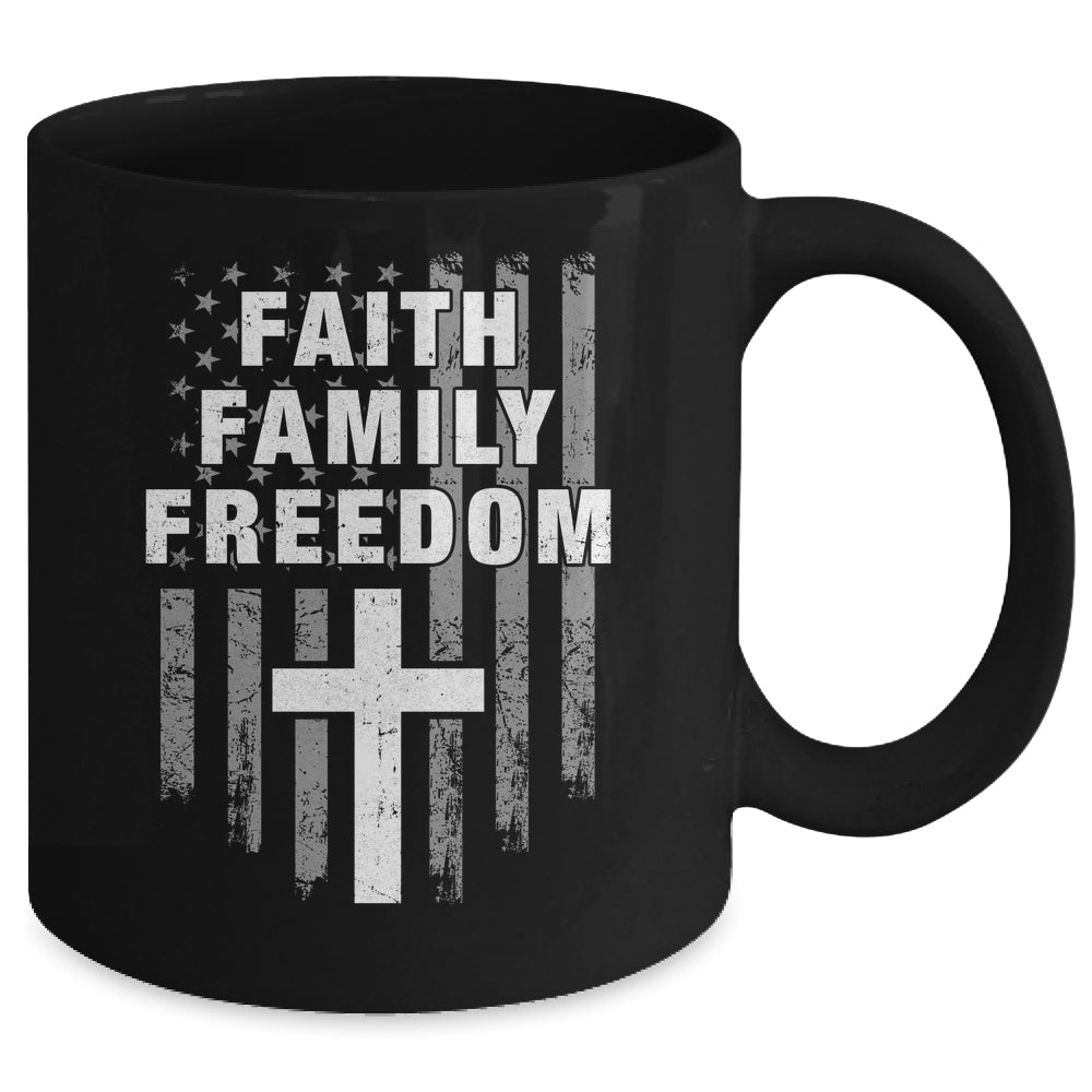 Grunge US Flag American Flag And Cross Faith Family Freedom Mug | siriusteestore