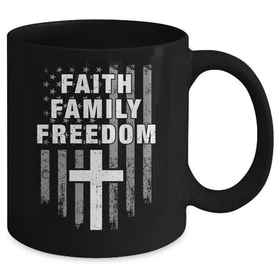 Grunge US Flag American Flag And Cross Faith Family Freedom Mug | siriusteestore