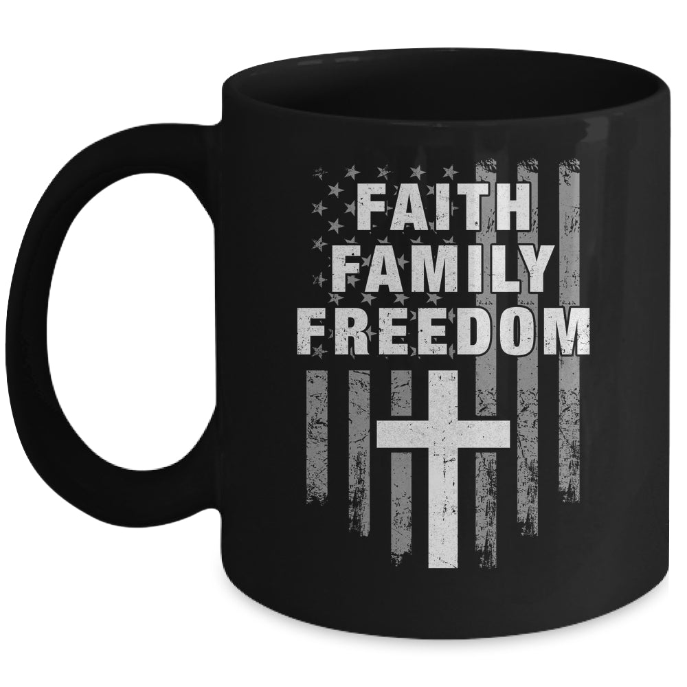 Grunge US Flag American Flag And Cross Faith Family Freedom Mug | siriusteestore