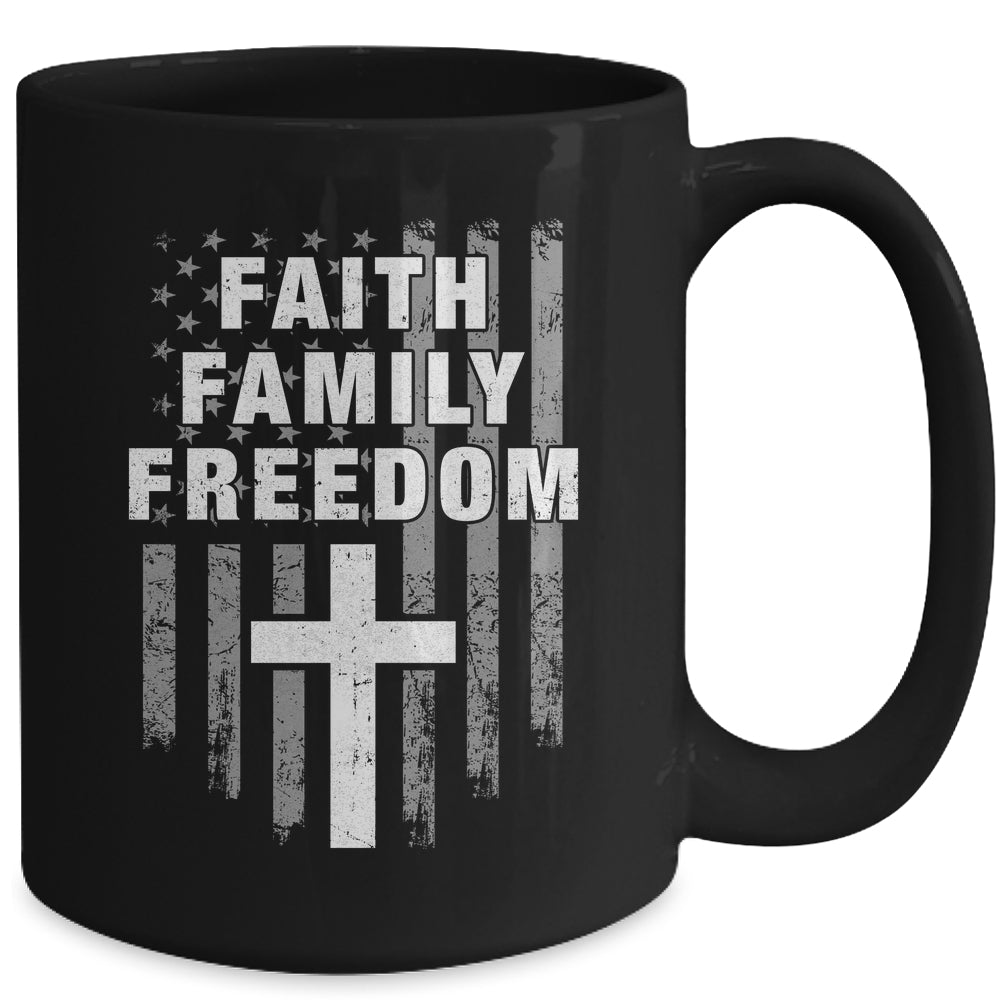 Grunge US Flag American Flag And Cross Faith Family Freedom Mug | siriusteestore