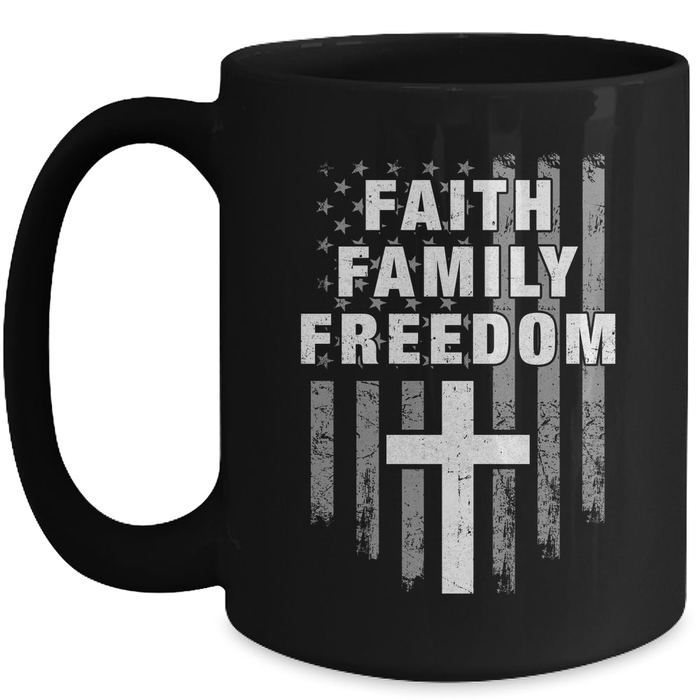 Grunge US Flag American Flag And Cross Faith Family Freedom Mug | siriusteestore