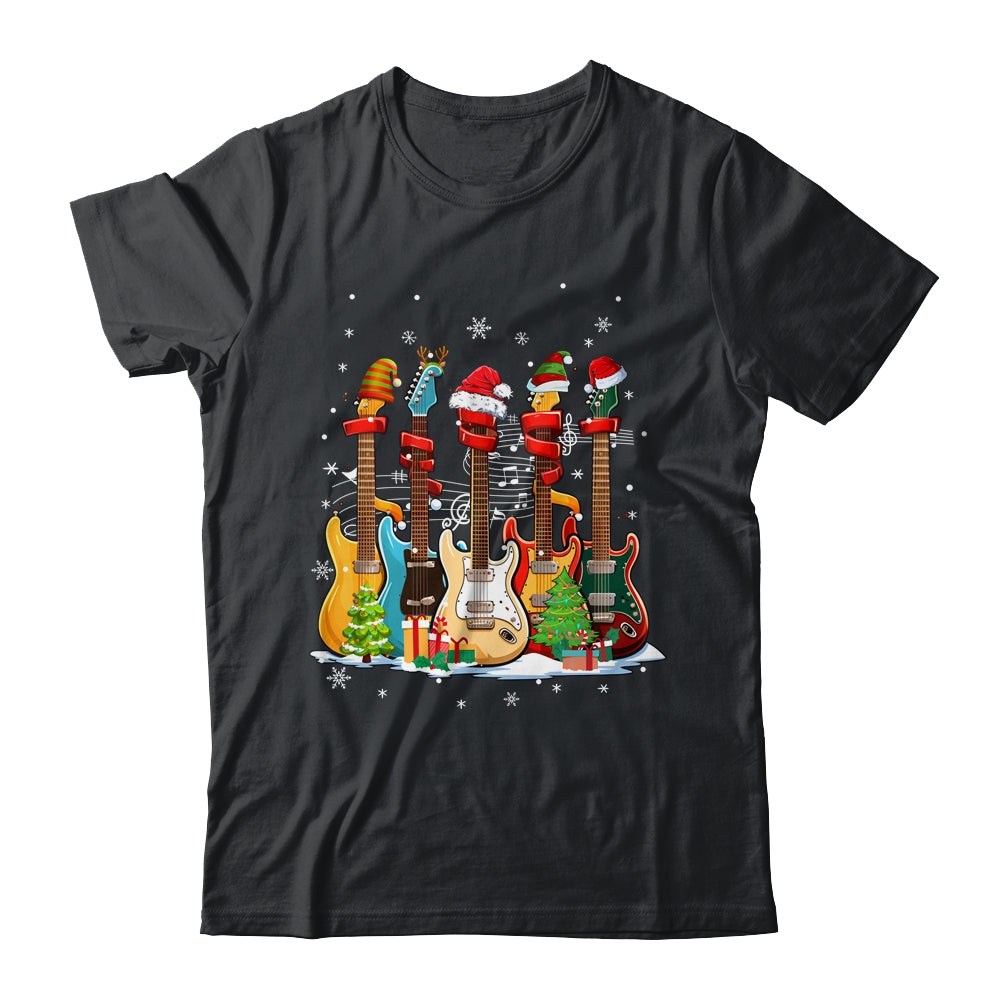 Guitar Santa Hat Elf Christmas Tree Musician Christmas Ugly Shirt & Sweatshirt | siriusteestore