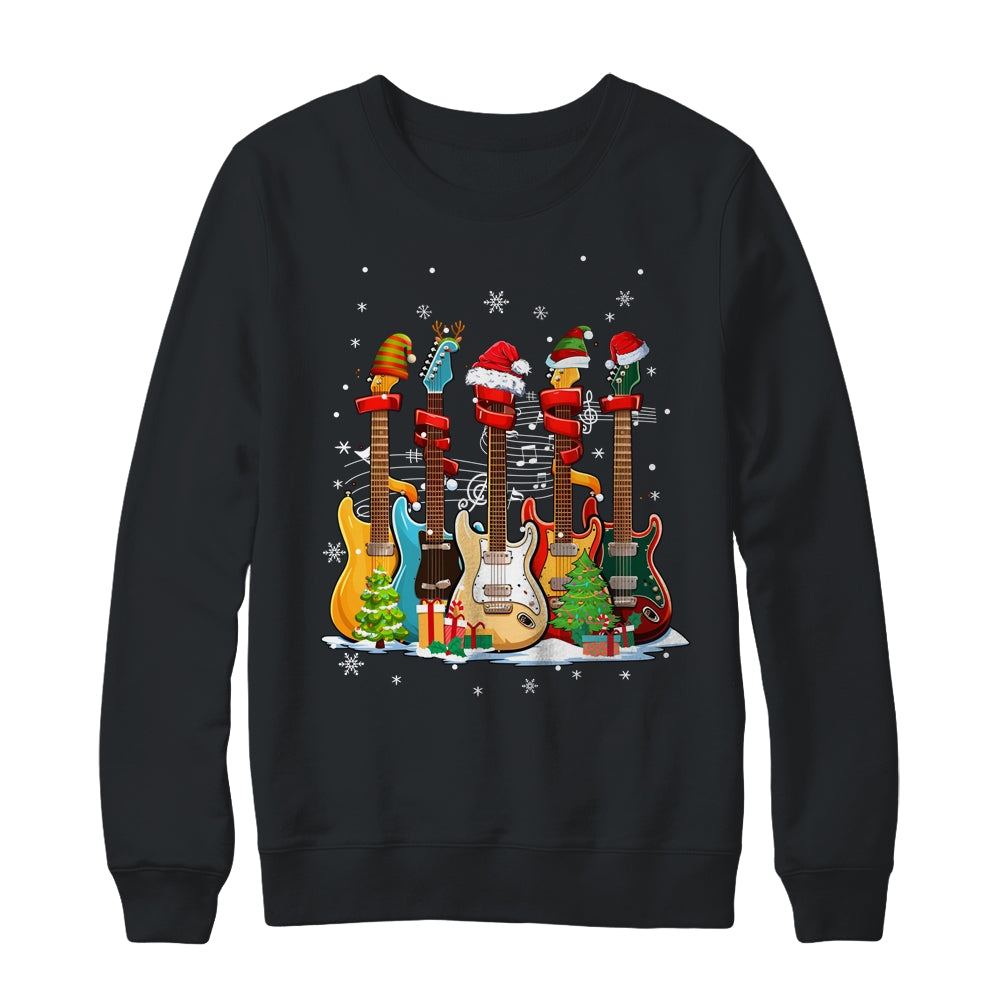 Guitar Santa Hat Elf Christmas Tree Musician Christmas Ugly Shirt & Sweatshirt | siriusteestore