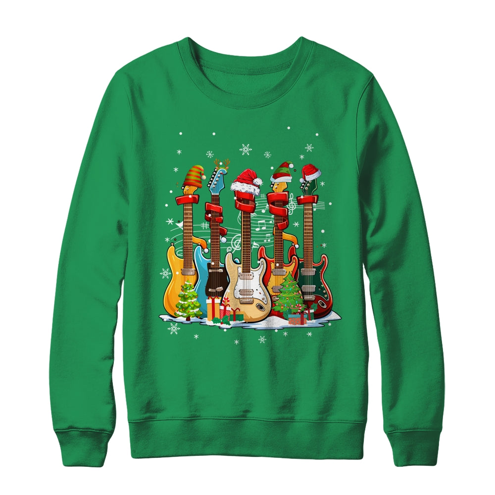 Guitar Santa Hat Elf Christmas Tree Musician Christmas Ugly Shirt & Sweatshirt | siriusteestore