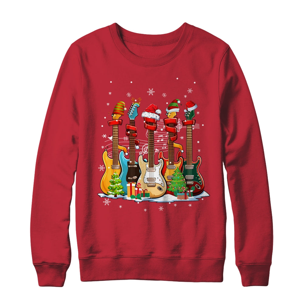 Guitar Santa Hat Elf Christmas Tree Musician Christmas Ugly Shirt & Sweatshirt | siriusteestore