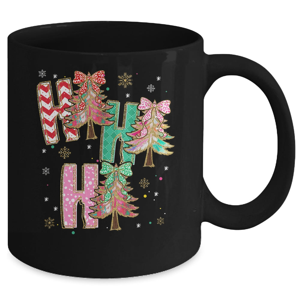 HO HO HO Merry Christmas Coquette Bow Xmas Trees Holiday Mug | siriusteestore