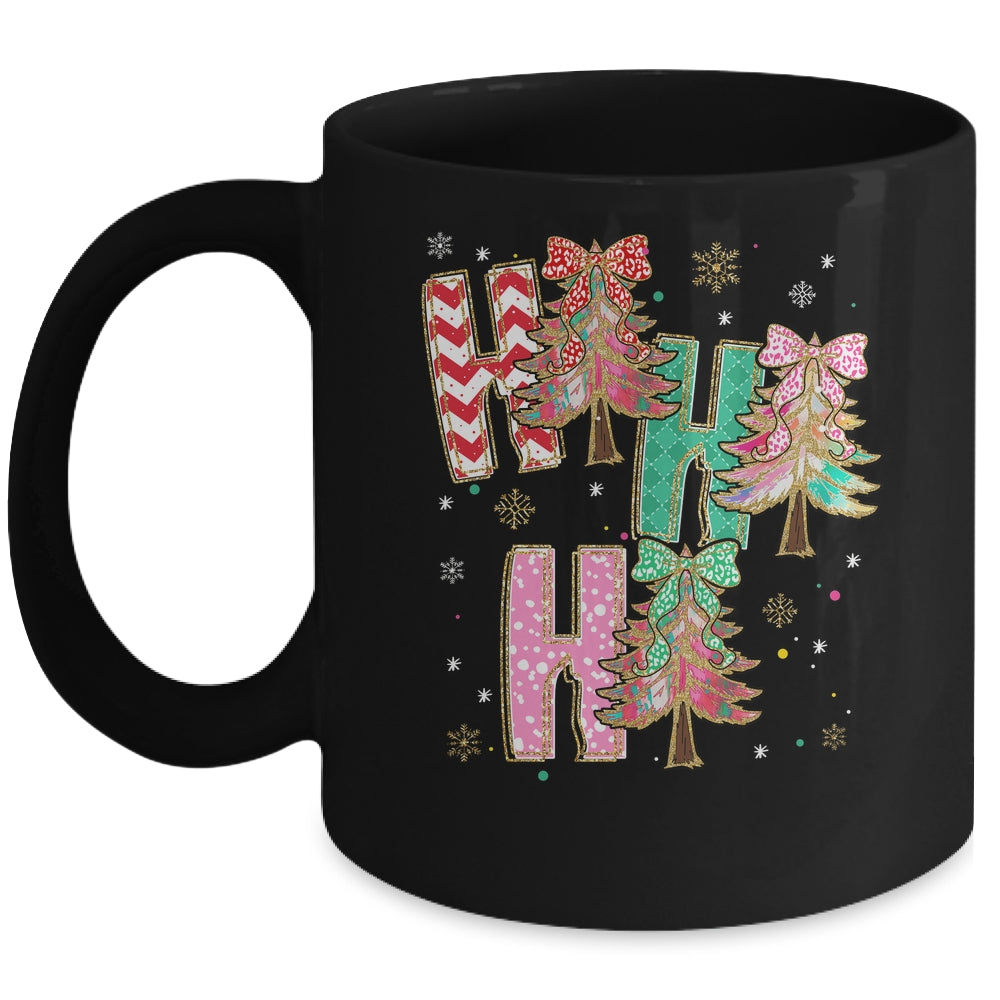HO HO HO Merry Christmas Coquette Bow Xmas Trees Holiday Mug | siriusteestore