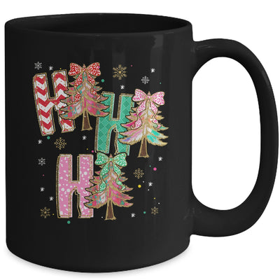 HO HO HO Merry Christmas Coquette Bow Xmas Trees Holiday Mug | siriusteestore