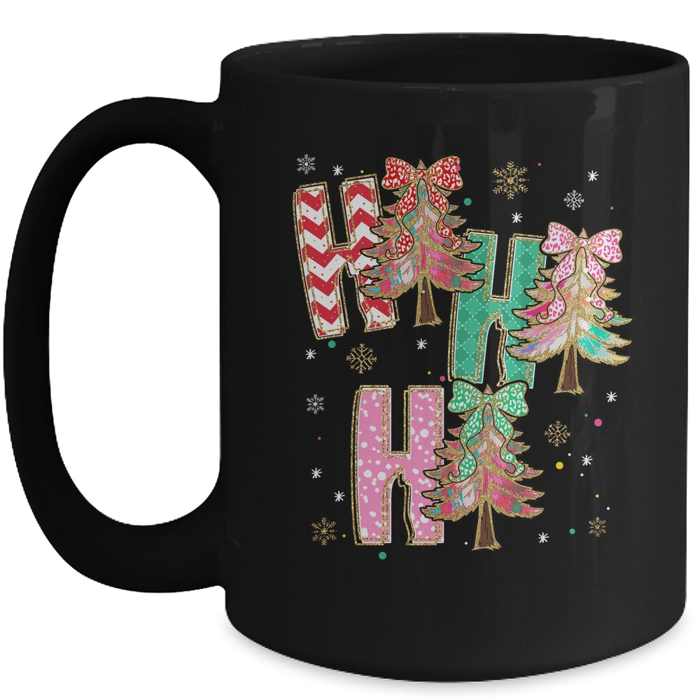HO HO HO Merry Christmas Coquette Bow Xmas Trees Holiday Mug | siriusteestore