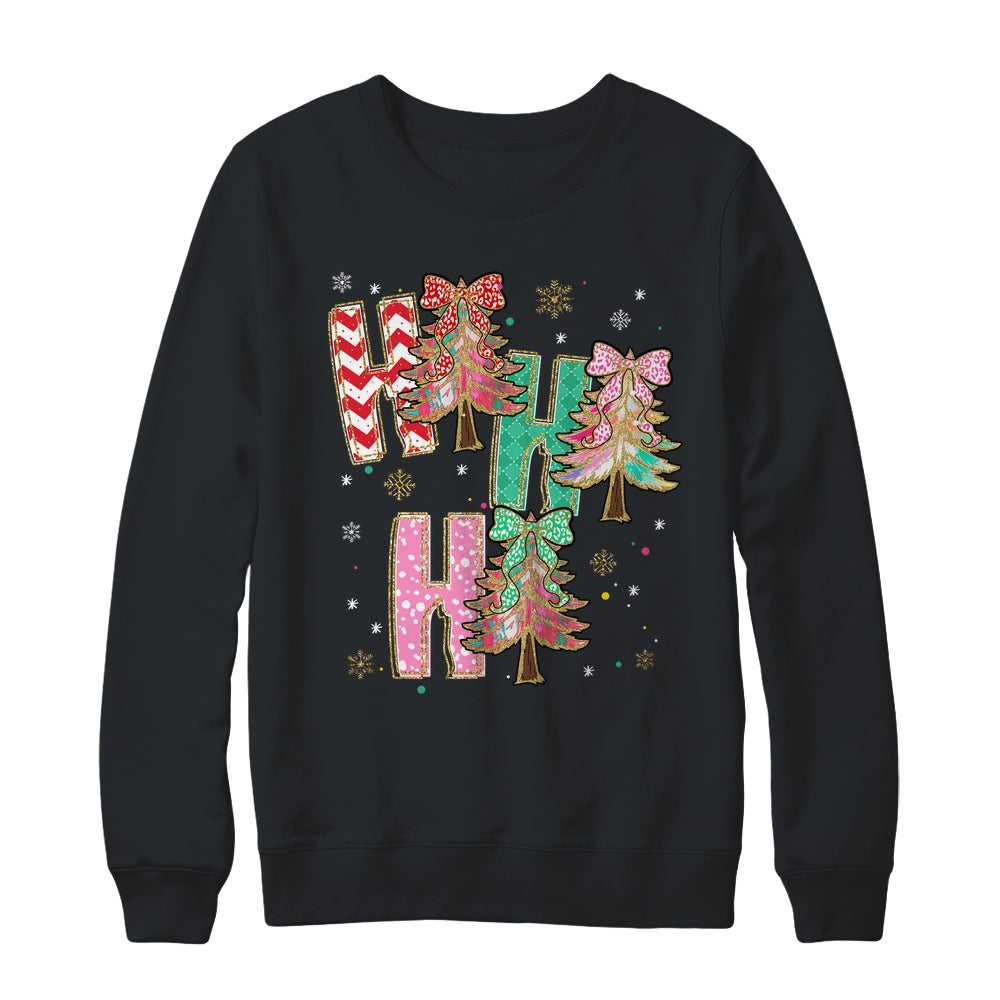 HO HO HO Merry Christmas Coquette Bow Xmas Trees Holiday Shirt & Sweatshirt | siriusteestore