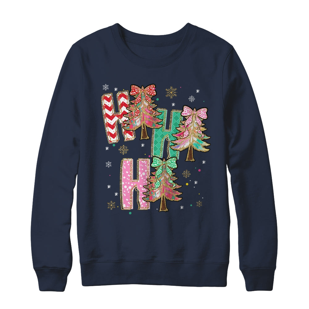 HO HO HO Merry Christmas Coquette Bow Xmas Trees Holiday Shirt & Sweatshirt | siriusteestore
