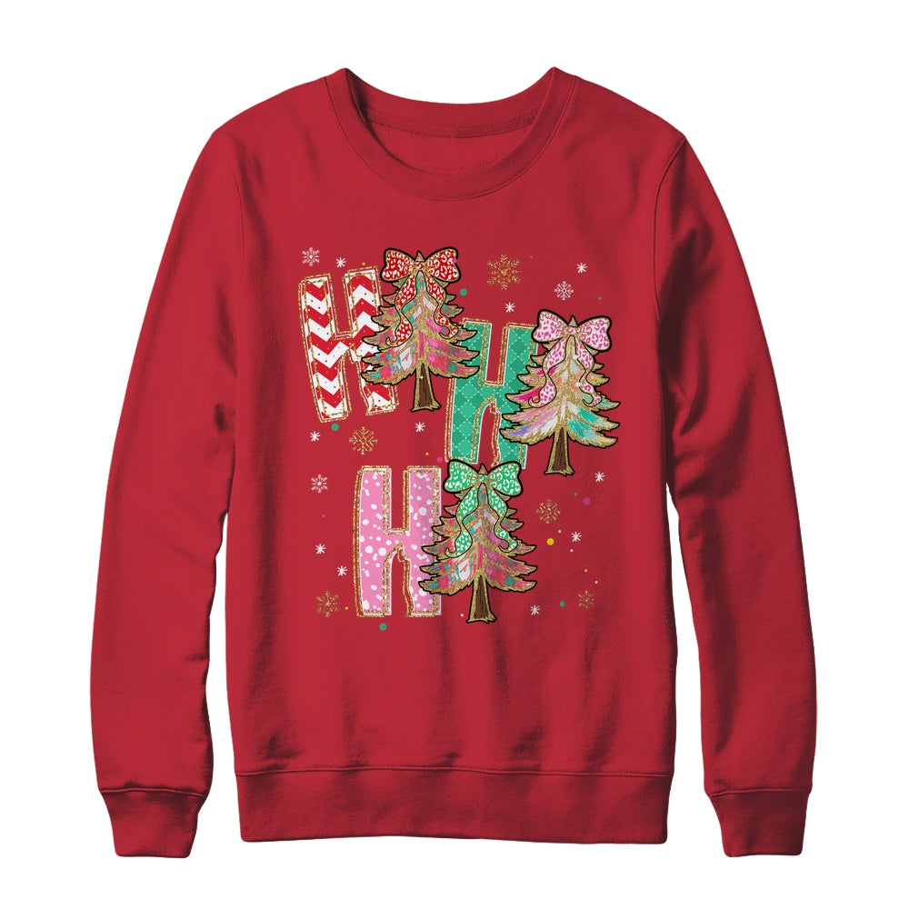 HO HO HO Merry Christmas Coquette Bow Xmas Trees Holiday Shirt & Sweatshirt | siriusteestore