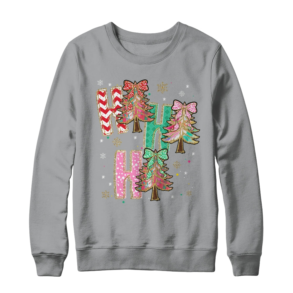 HO HO HO Merry Christmas Coquette Bow Xmas Trees Holiday Shirt & Sweatshirt | siriusteestore