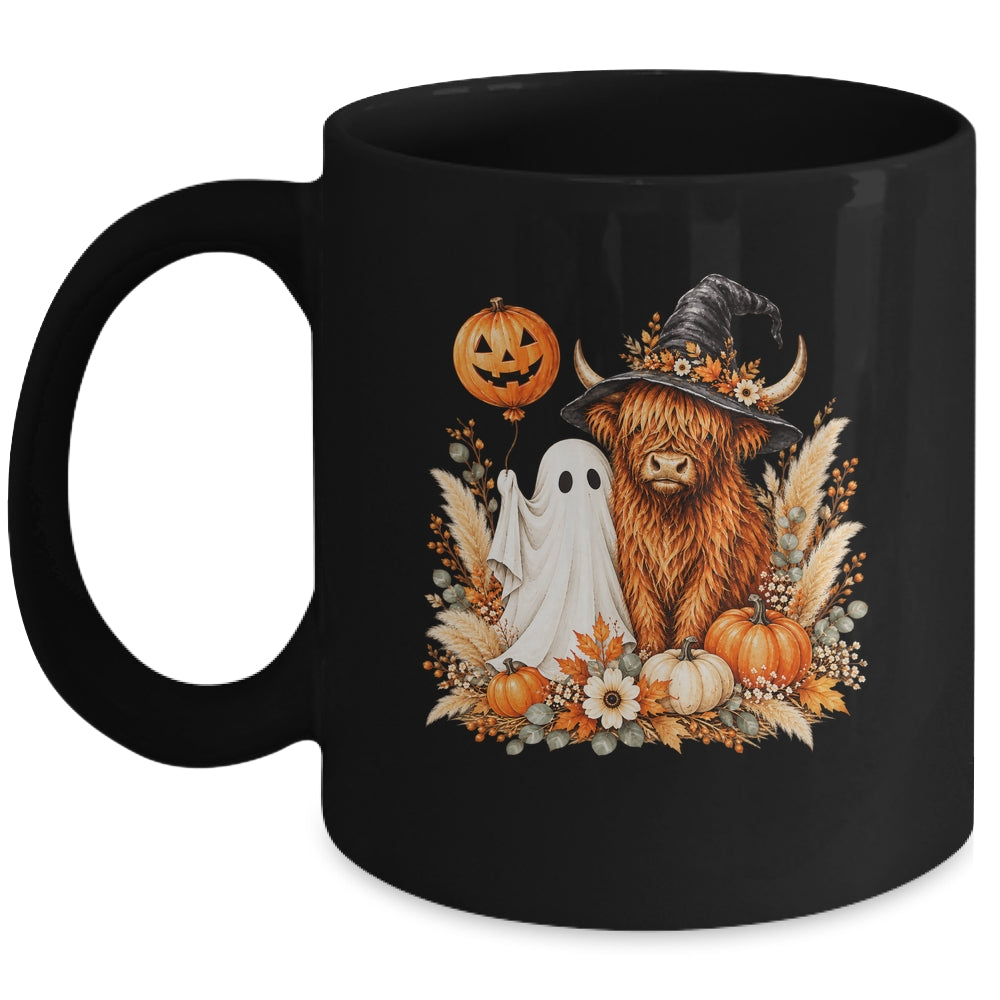 Halloween Boo Highland Cow Witch Spooky Season Fall Autumn Mug | siriusteestore