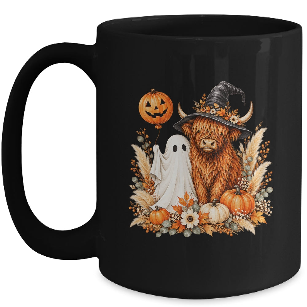 Halloween Boo Highland Cow Witch Spooky Season Fall Autumn Mug | siriusteestore
