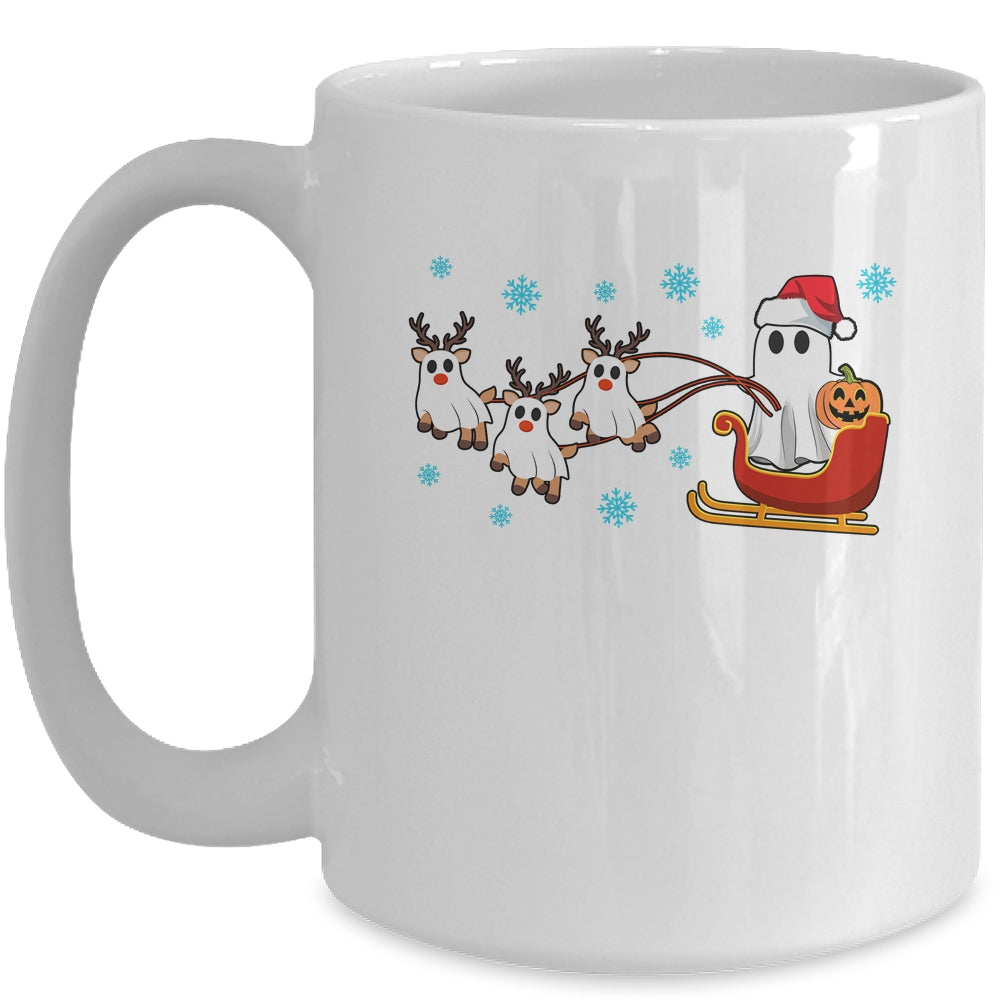 Halloween Christmas Santa's Reindeer Ghost Happy Ghost Funny Mug | siriusteestore