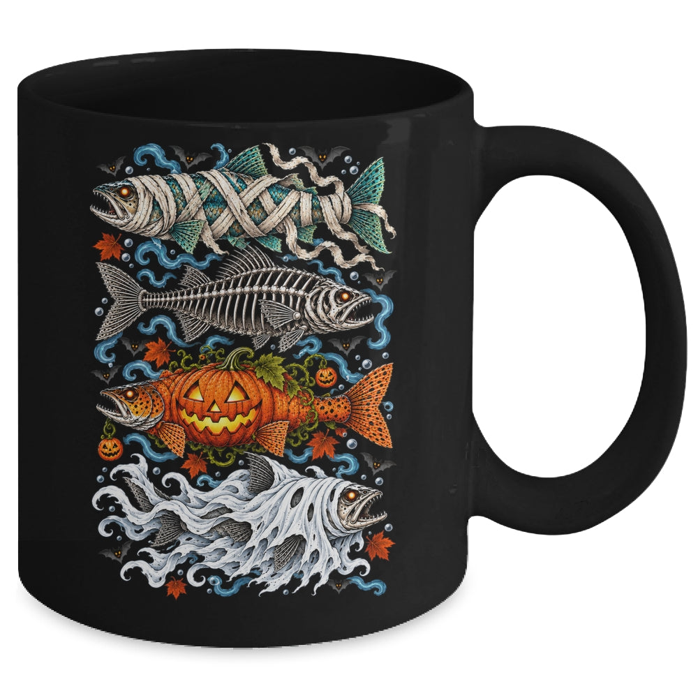 Halloween Fishing Trout Fish Ghost Pumpkin Skeleton Mummy Mug | siriusteestore