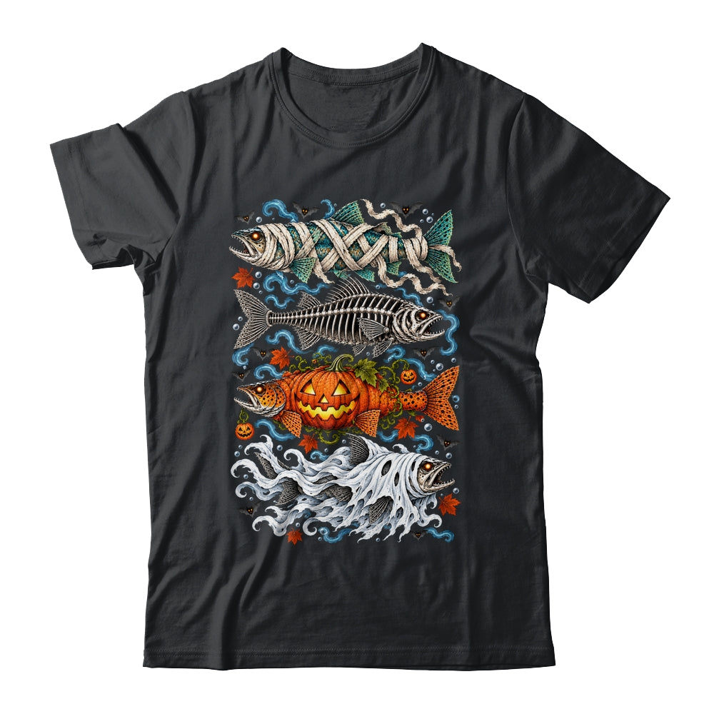 Halloween Fishing Trout Fish Ghost Pumpkin Skeleton Mummy Shirt & Hoodie | siriusteestore