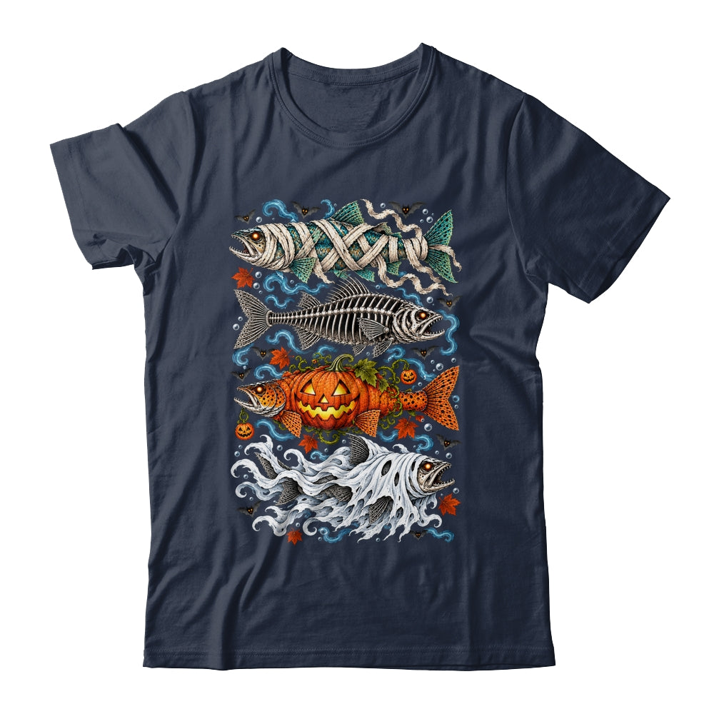 Halloween Fishing Trout Fish Ghost Pumpkin Skeleton Mummy Shirt & Hoodie | siriusteestore
