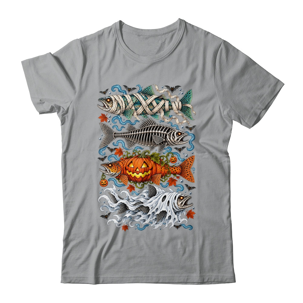 Halloween Fishing Trout Fish Ghost Pumpkin Skeleton Mummy Shirt & Hoodie | siriusteestore