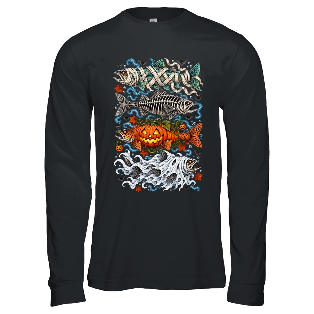Halloween Fishing Trout Fish Ghost Pumpkin Skeleton Mummy Shirt & Hoodie | siriusteestore