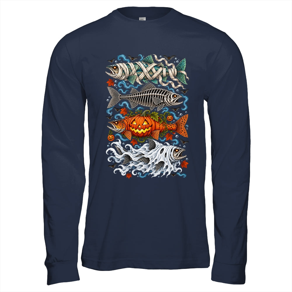 Halloween Fishing Trout Fish Ghost Pumpkin Skeleton Mummy Shirt & Hoodie | siriusteestore