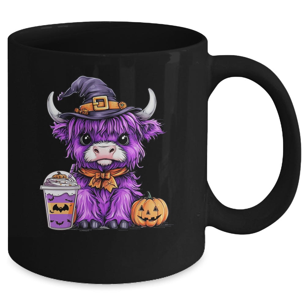 Halloween Highland Cow Cute Cow Witch Spooky Season Design Mug | siriusteestore