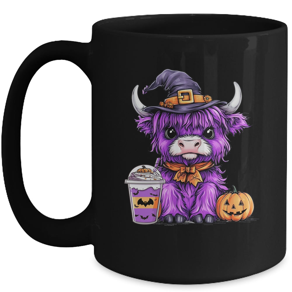 Halloween Highland Cow Cute Cow Witch Spooky Season Design Mug | siriusteestore