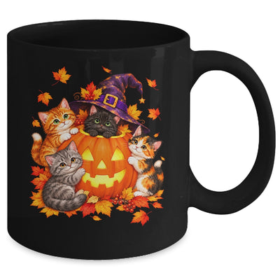 Halloween Pumpkin Cats Witch Hat Cute Kittens Graphic Mug | siriusteestore