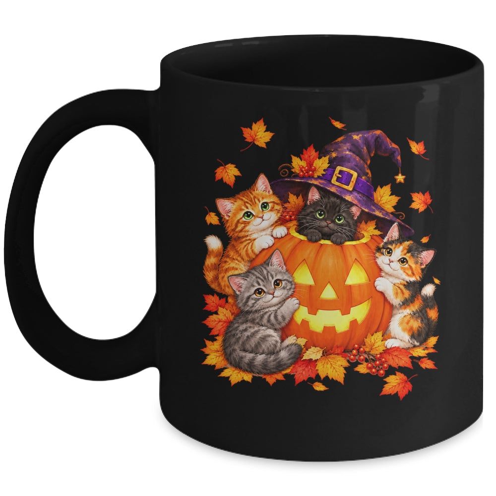 Halloween Pumpkin Cats Witch Hat Cute Kittens Graphic Mug | siriusteestore