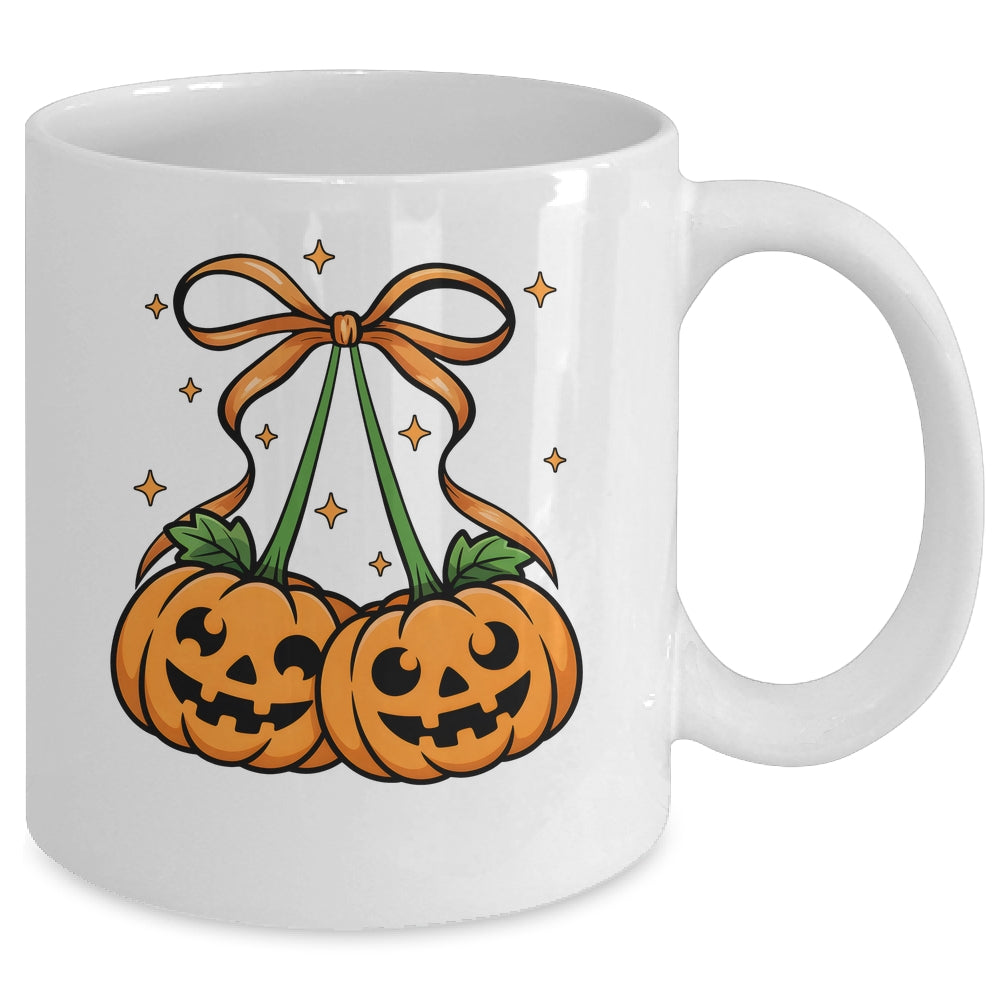 Halloween Pumpkin Cherries Fall Autumn Girly Coquette Bow Mug | siriusteestore